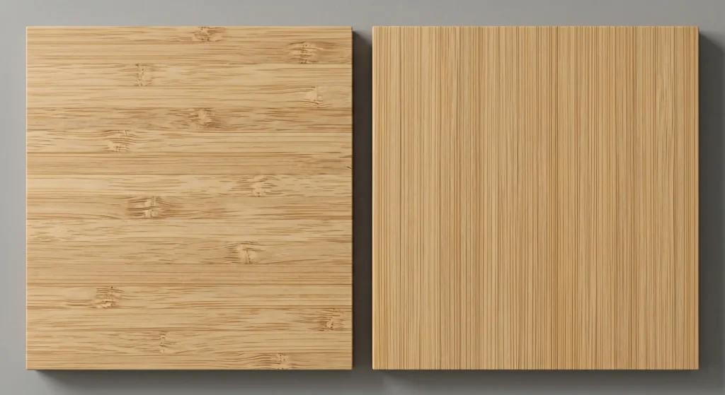 Close-up of horizontal vs vertical grain bamboo panel textures